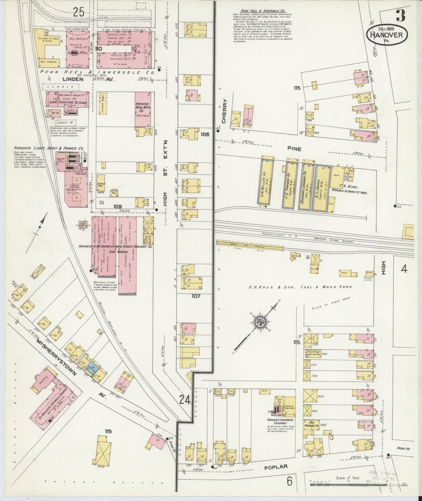 Sanborn Fire Insurance Map from Hanover, York County, Pennsylvania (1909), Sheet #0003 - Complete Map Set gallery image, historic Sanborn map, vintage wall art, Pennsylvania Pennsylvania