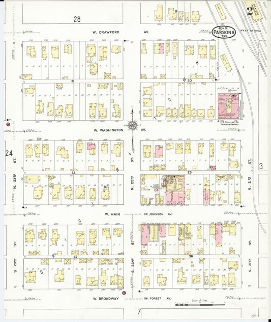 Sanborn Fire Insurance Map from Parsons, Labette County, Kansas (1911), Sheet #0002 - Historic Sanborn Fire Insurance Map Print, vintage old map wall art, antique decor, genealogy gift, Kansas Kansas map