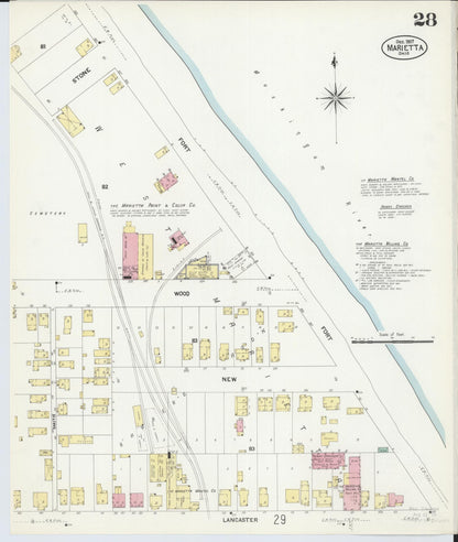 Sanborn Fire Insurance Map from Marietta, Washington County, Ohio (1907), Sheet #0028 - Historic Sanborn Fire Insurance Map Print, vintage old map wall art, antique decor, genealogy gift, Ohio Ohio map