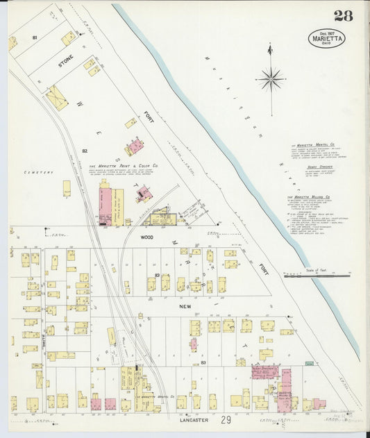 Sanborn Fire Insurance Map from Marietta, Washington County, Ohio (1907), Sheet #0028 - Historic Sanborn Fire Insurance Map Print, vintage old map wall art, antique decor, genealogy gift, Ohio Ohio map