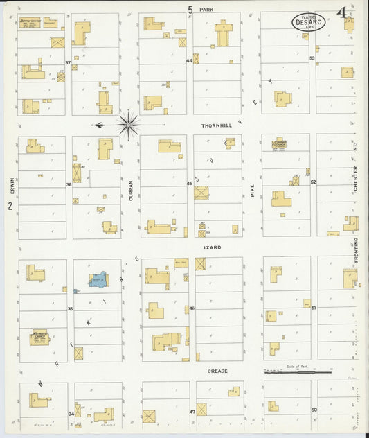 Sanborn Fire Insurance Map from Des Arc, Prarrie County, Arkansas (1909), Sheet #0004 - Historic Sanborn Fire Insurance Map Print, vintage old map wall art, antique decor, genealogy gift, Arkansas Arkansas map