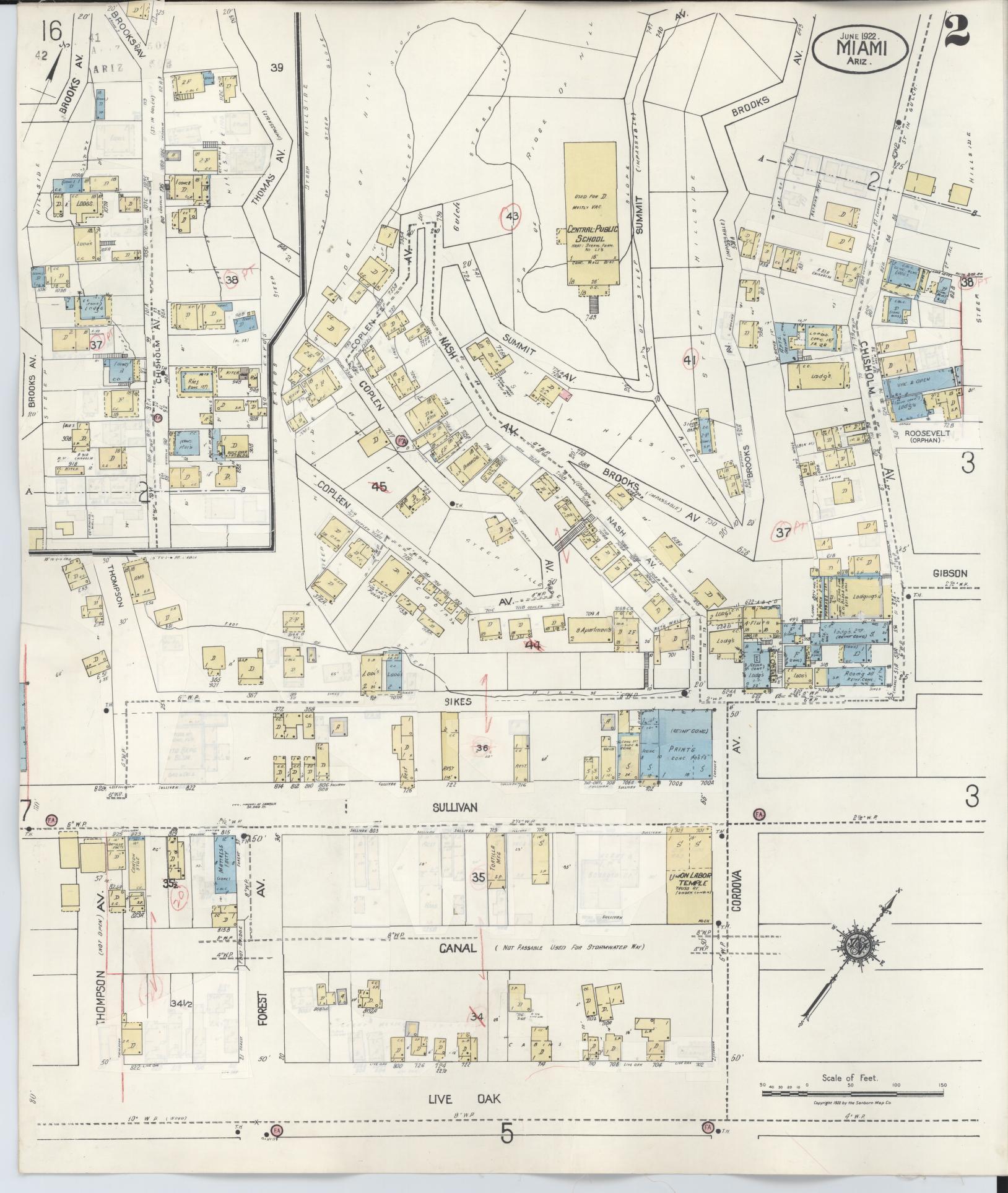 Sanborn Fire Insurance Map from Miami, Gila County, Arizona (1948), Sheet #0002 - Historic Sanborn Fire Insurance Map Print, vintage old map wall art, antique decor, genealogy gift, Arizona Arizona map