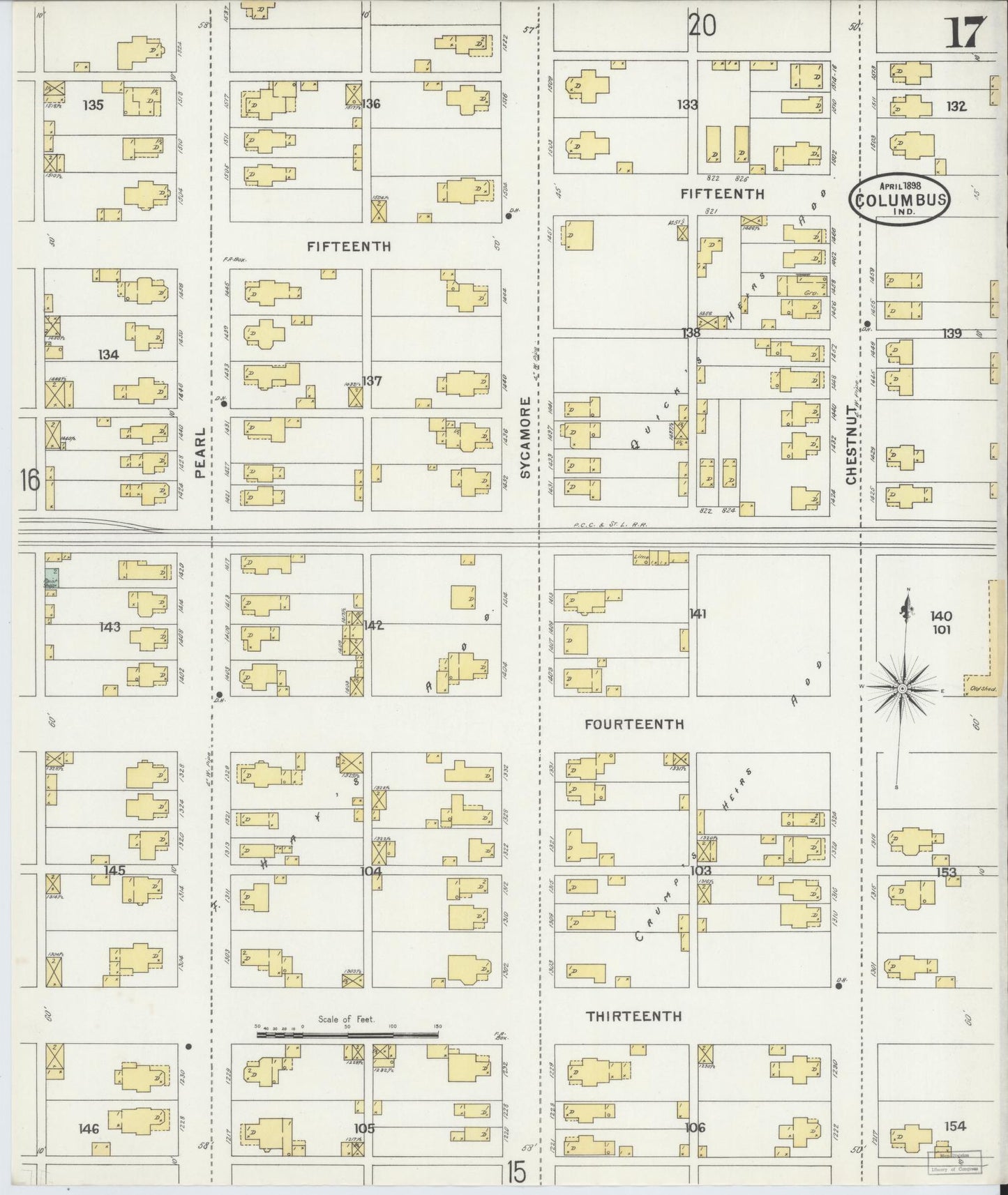 Sanborn Fire Insurance Map from Columbus, Bartholomew County, Indiana (1898), Sheet #0017 - Complete Map Set gallery image, historic Sanborn map, vintage wall art, Indiana Indiana