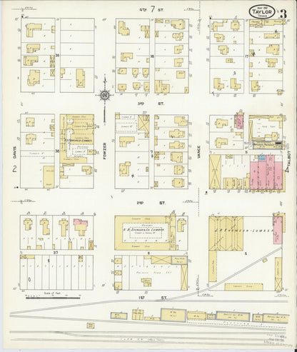 Sanborn Fire Insurance Map from Taylor, Williamson County, Texas (1912), Sheet #0003 - Complete Map Set gallery image, historic Sanborn map, vintage wall art, Texas Texas
