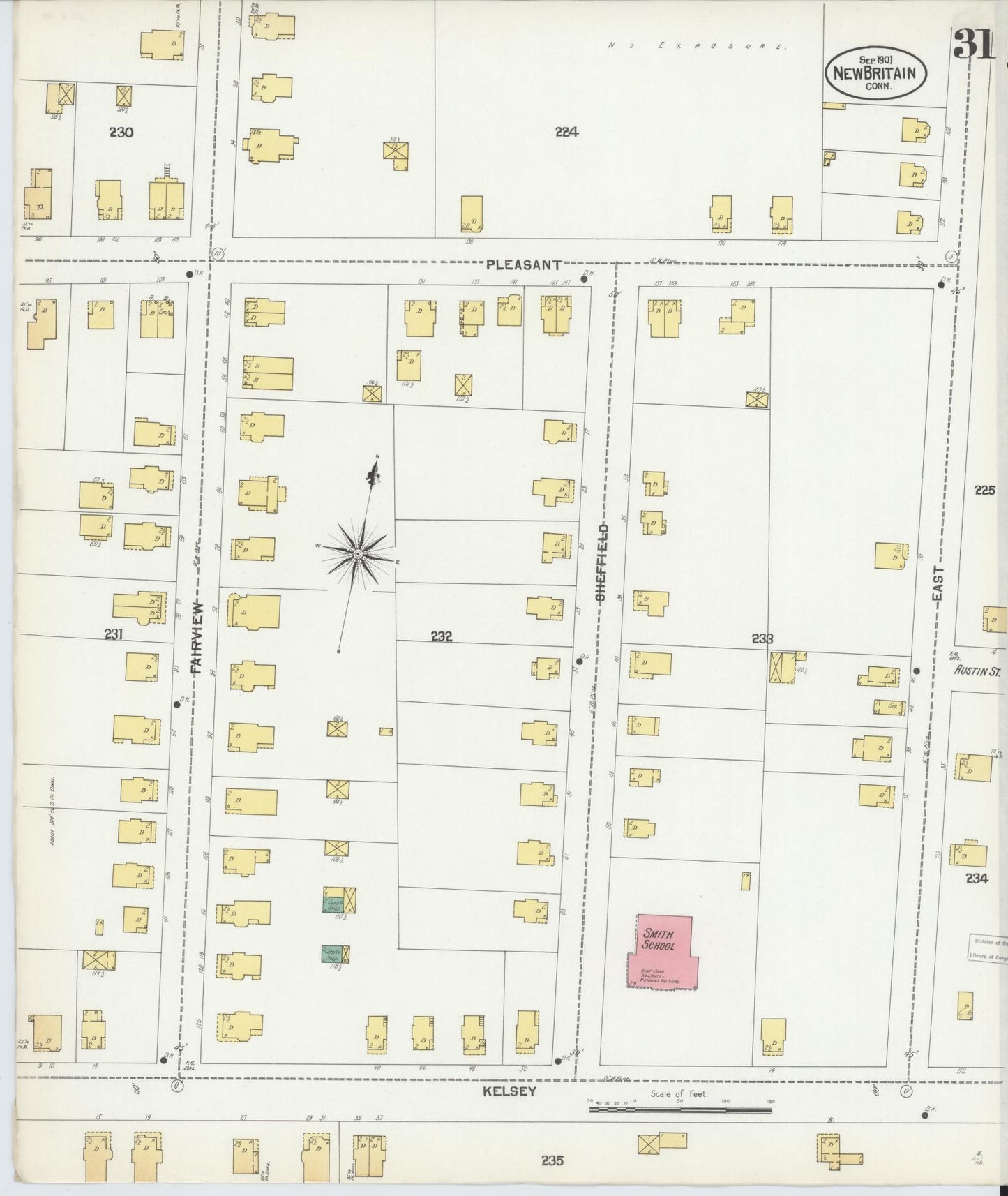 Sanborn Fire Insurance Map from New Britain, Hartford County, Connecticut (1901), Sheet #0031 - Historic Sanborn Fire Insurance Map Print, vintage old map wall art, antique decor, genealogy gift, Connecticut Connecticut map