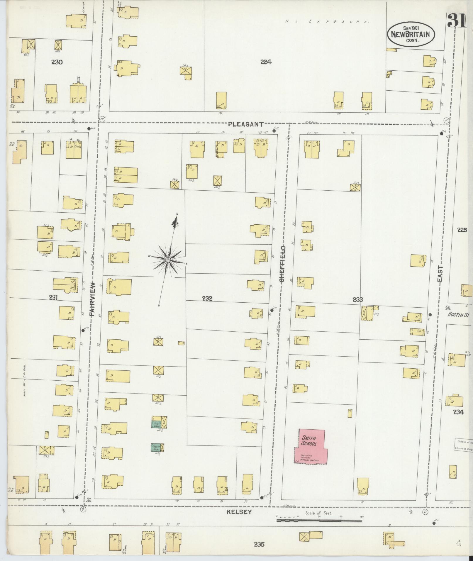Sanborn Fire Insurance Map from New Britain, Hartford County, Connecticut (1901), Sheet #0031 - Historic Sanborn Fire Insurance Map Print, vintage old map wall art, antique decor, genealogy gift, Connecticut Connecticut map