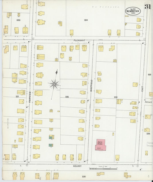 Sanborn Fire Insurance Map from New Britain, Hartford County, Connecticut (1901), Sheet #0031 - Historic Sanborn Fire Insurance Map Print, vintage old map wall art, antique decor, genealogy gift, Connecticut Connecticut map