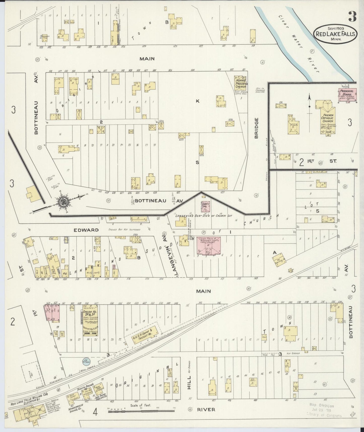 Sanborn Fire Insurance Map from Red Lake Falls, Red Lake County, Minnesota (1909), Sheet #0003 - Complete Map Set gallery image, historic Sanborn map, vintage wall art, Minnesota Minnesota