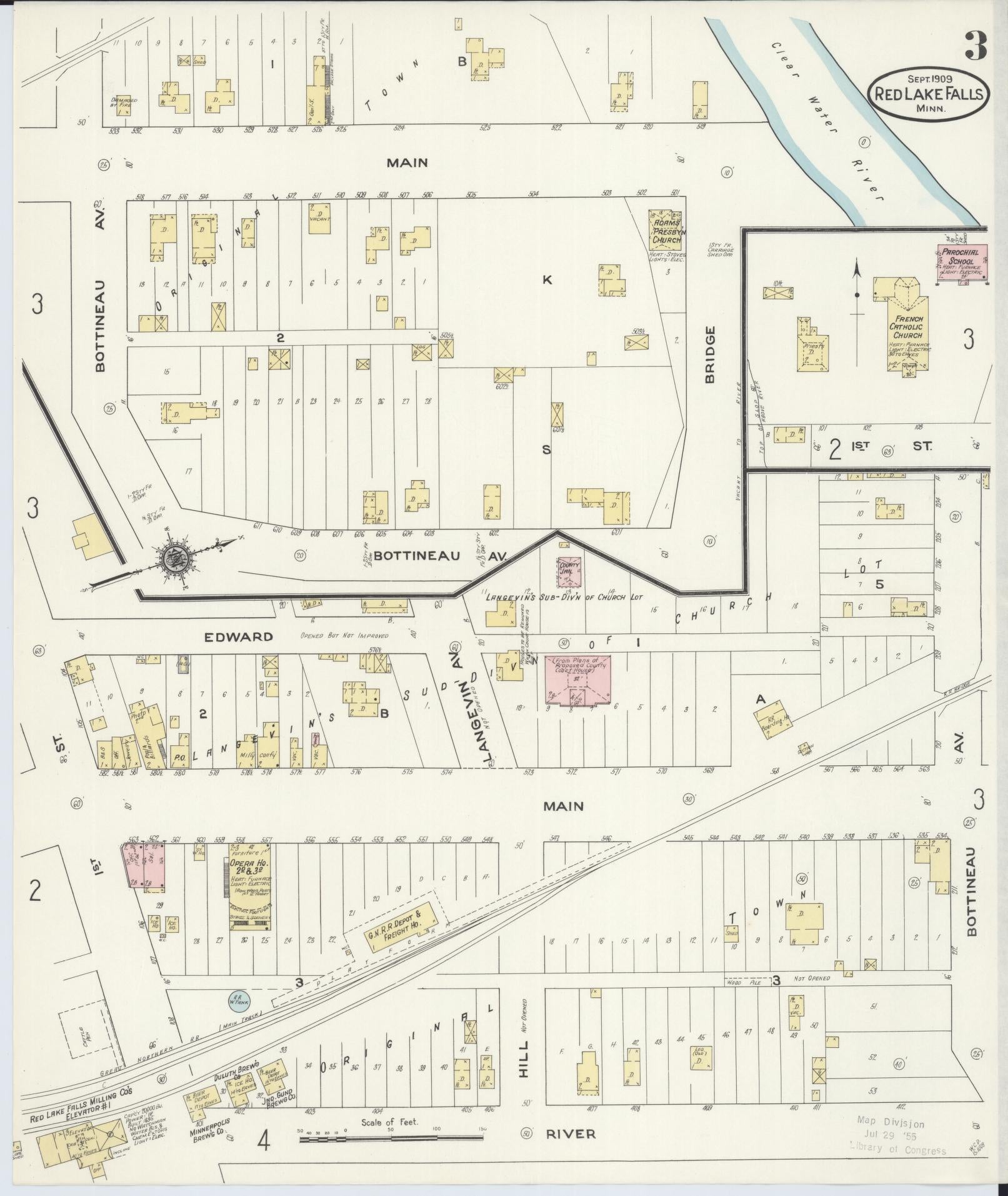 Sanborn Fire Insurance Map from Red Lake Falls, Red Lake County, Minnesota (1909), Sheet #0003 - Complete Map Set gallery image, historic Sanborn map, vintage wall art, Minnesota Minnesota