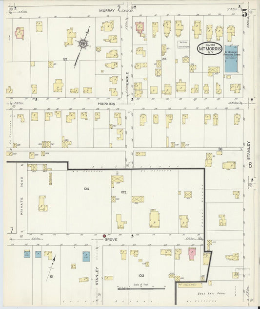 Sanborn Fire Insurance Map from Mount Morris, Livingston County, New York (1913), Sheet #0005 - Historic Sanborn Fire Insurance Map Print, vintage old map wall art, antique decor, genealogy gift, New York New York map