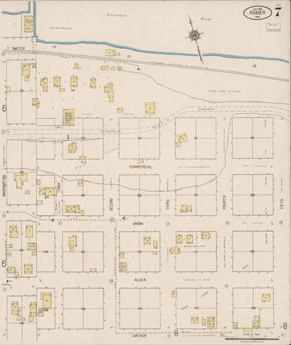 Sanborn Fire Insurance Map from Rainier, Columbia County, Oregon (1921), Sheet #0007 - Complete Map Set gallery image, historic Sanborn map, vintage wall art, Oregon Oregon