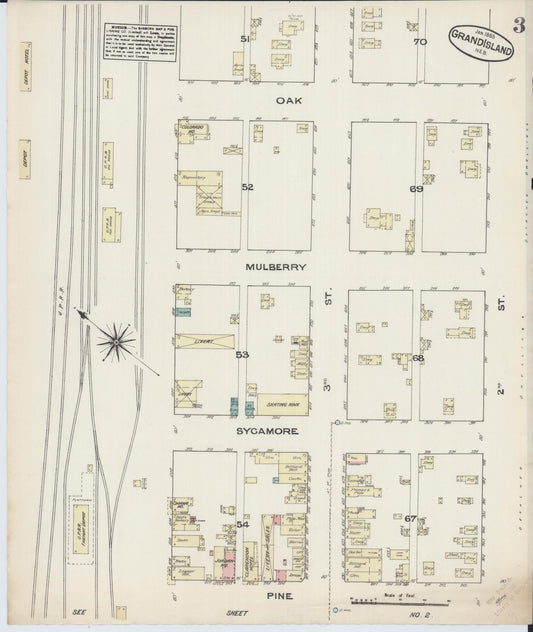 Sanborn Fire Insurance Map from Grand Island, Hall County, Nebraska (1885), Sheet #0003 - Historic Sanborn Fire Insurance Map Print, vintage old map wall art, antique decor, genealogy gift, Nebraska Nebraska map