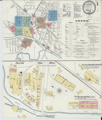 Sanborn Fire Insurance Map from Niles, Trumbull County, Ohio (1898), Sheet #0001 - Historic Sanborn Fire Insurance Map Print, vintage old map wall art, antique decor, genealogy gift, Ohio Ohio map