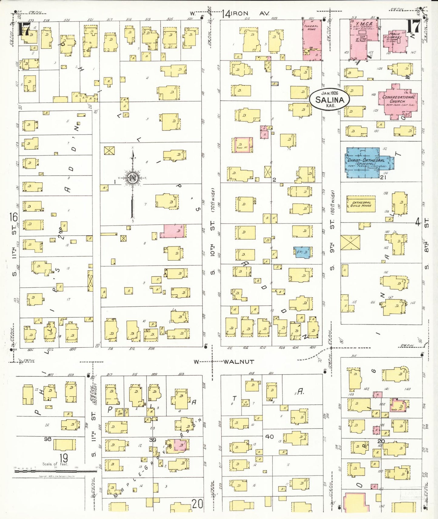 Sanborn Fire Insurance Map from Salina, Saline County, Kansas (1926), Sheet #0017 - Historic Sanborn Fire Insurance Map Print, vintage old map wall art, antique decor, genealogy gift, Kansas Kansas map
