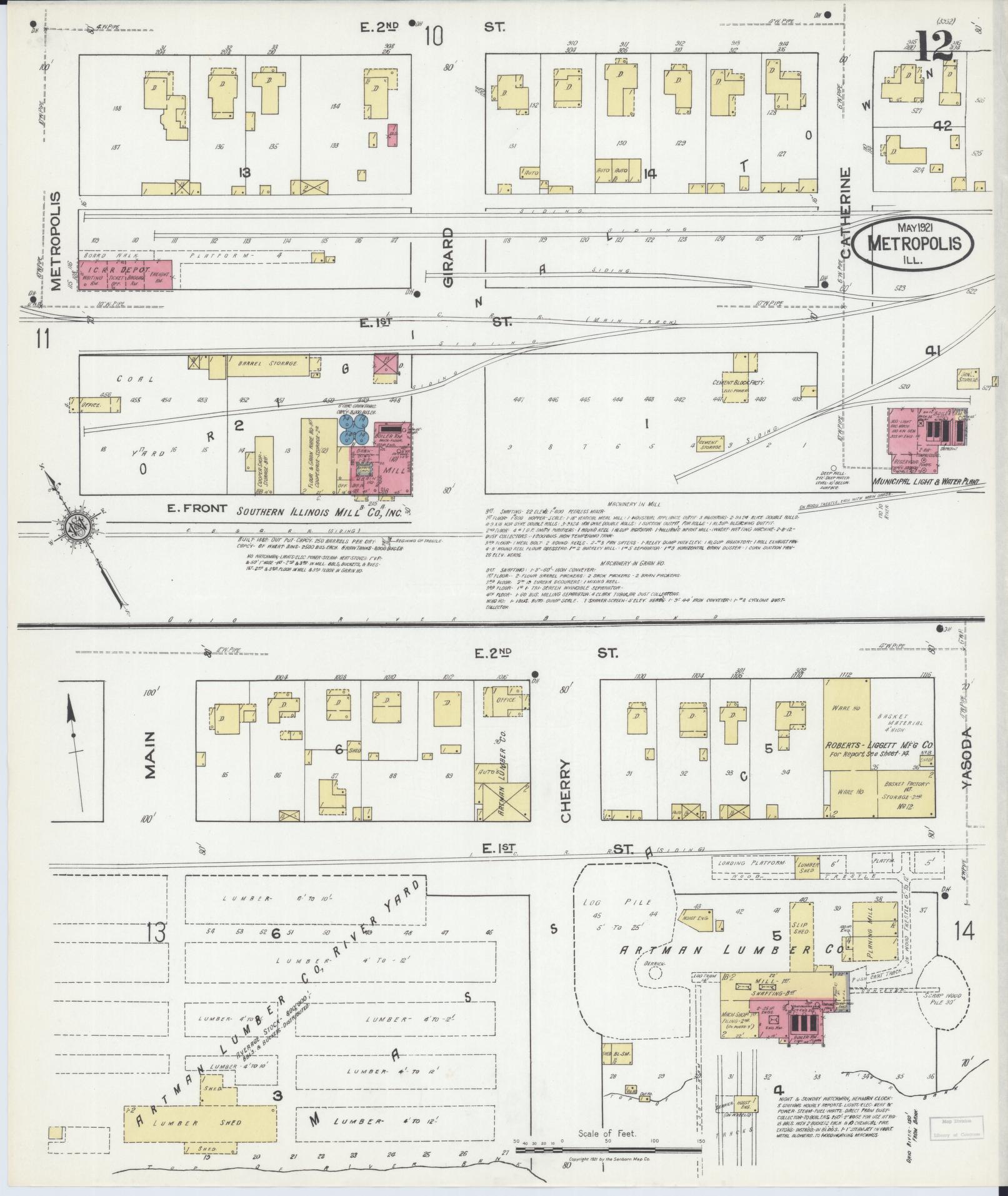 Sanborn Fire Insurance Map from Metropolis, Massac County, Illinois (1921), Sheet #0012 - Complete Map Set gallery image, historic Sanborn map, vintage wall art, Illinois Illinois