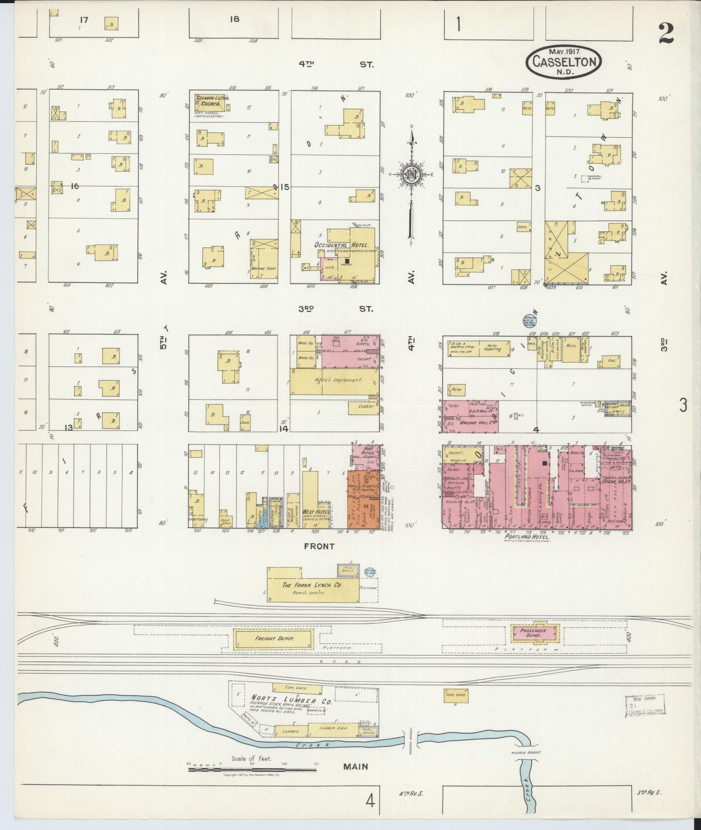 Sanborn Fire Insurance Map from Casselton, Cass County, North Dakota (1917), Sheet #0002 - Complete Map Set gallery image, historic Sanborn map, vintage wall art, North Dakota North Dakota