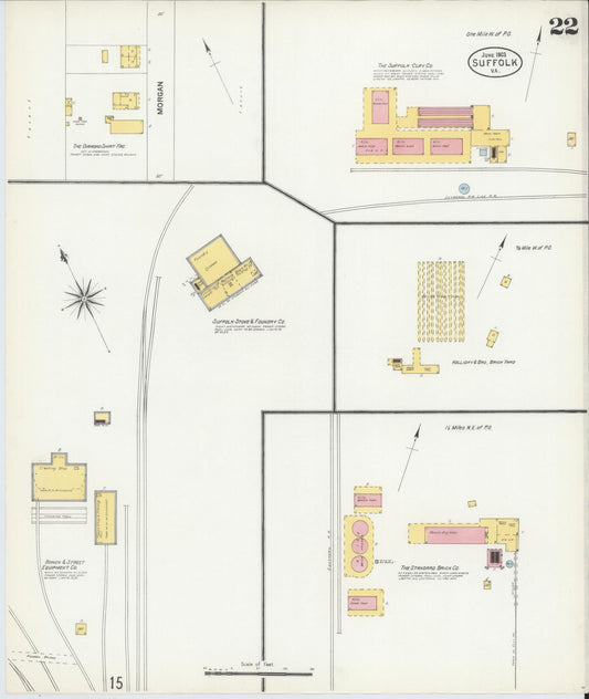 Sanborn Fire Insurance Map from Suffolk, Independent Cities, Virginia (1903), Sheet #0022 - Historic Sanborn Fire Insurance Map Print, vintage old map wall art, antique decor, genealogy gift, Virginia Virginia map