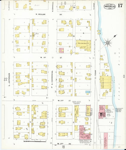 Sanborn Fire Insurance Map from Waterloo, Black Hawk County, Iowa (1900), Sheet #0017 - Historic Sanborn Fire Insurance Map Print, vintage old map wall art