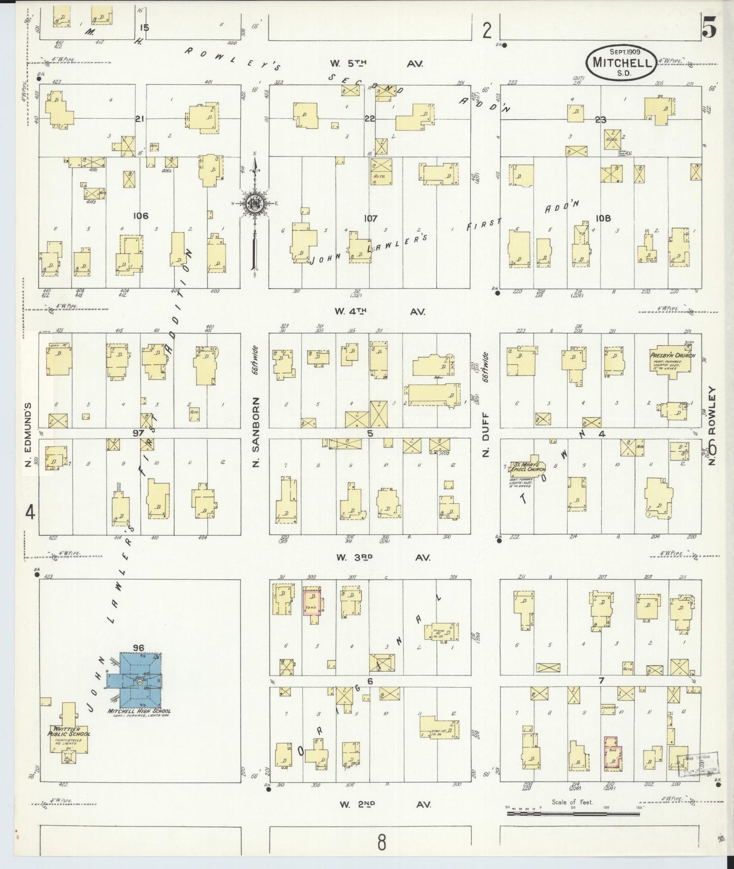 Sanborn Fire Insurance Map from Mitchell, Davison County, South Dakota (1909), Sheet #0005 - Complete Map Set gallery image, historic Sanborn map, vintage wall art, South Dakota South Dakota