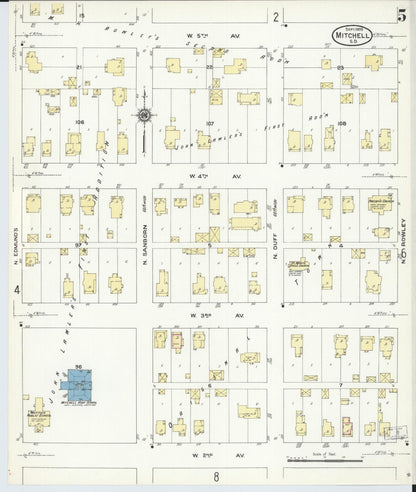 Sanborn Fire Insurance Map from Mitchell, Davison County, South Dakota (1909), Sheet #0005 - Complete Map Set gallery image, historic Sanborn map, vintage wall art, South Dakota South Dakota