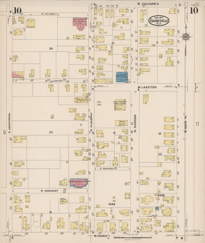 Sanborn Fire Insurance Map from Gainesville, Alachua County, Florida (1922), Sheet #0010 - Historic Sanborn Fire Insurance Map Print, vintage old map wall art, antique decor, genealogy gift, Florida Florida map