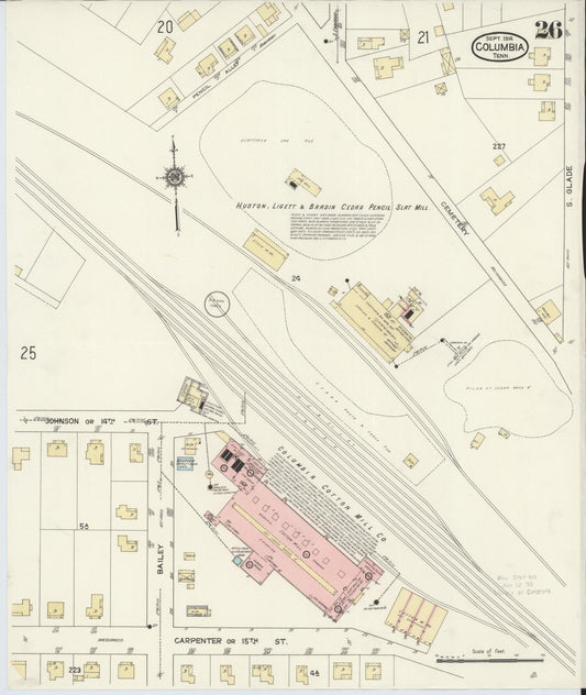 Sanborn Fire Insurance Map from Columbia, Maury County, Tennessee (1914), Sheet #0026 - Historic Sanborn Fire Insurance Map Print, vintage old map wall art, antique decor, genealogy gift, Tennessee Tennessee map