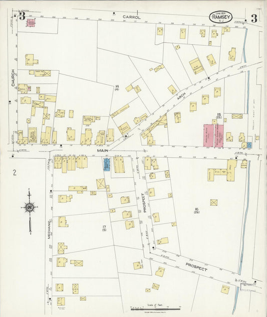 Sanborn Fire Insurance Map from Ramsey, Bergen County, New Jersey (1924), Sheet #0003 - Historic Sanborn Fire Insurance Map Print, vintage old map wall art, antique decor, genealogy gift, New Jersey New Jersey map