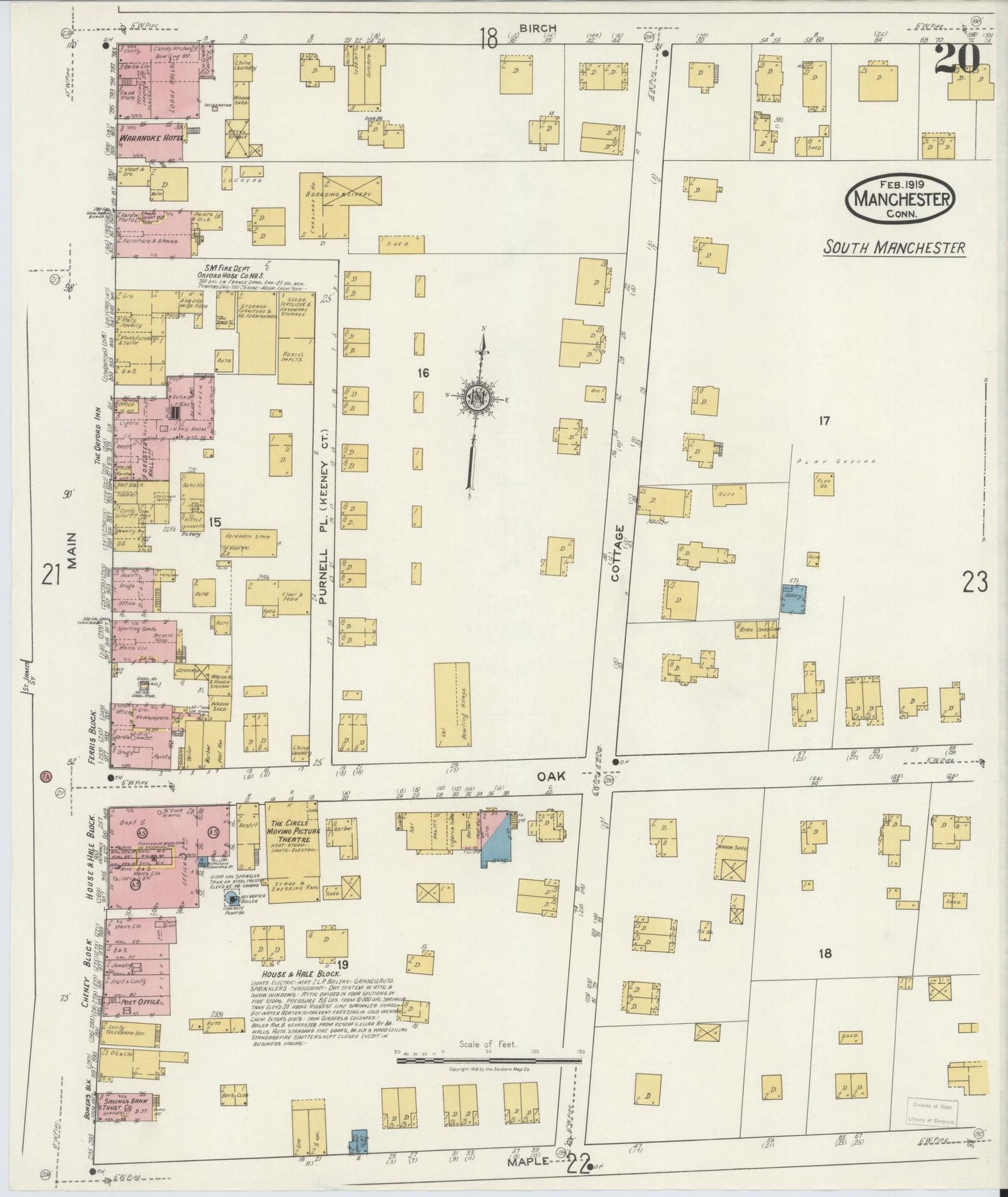 Sanborn Fire Insurance Map from Manchester, Hartford County, Connecticut (1919), Sheet #0020 - Complete Map Set gallery image, historic Sanborn map, vintage wall art, Connecticut Connecticut