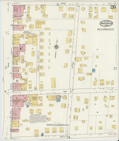 Sanborn Fire Insurance Map from Manchester, Hartford County, Connecticut (1919), Sheet #0020 - Complete Map Set gallery image, historic Sanborn map, vintage wall art, Connecticut Connecticut