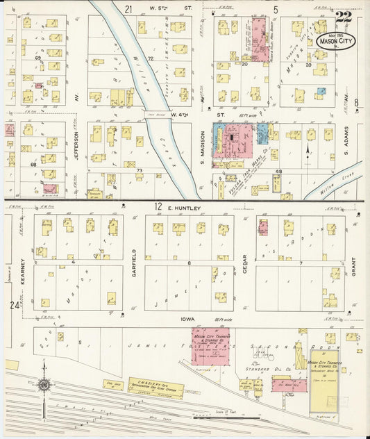 Sanborn Fire Insurance Map from Mason City, Cerro Gordo County, Iowa (1915), Sheet #0022 - Historic Sanborn Fire Insurance Map Print, vintage old map wall art