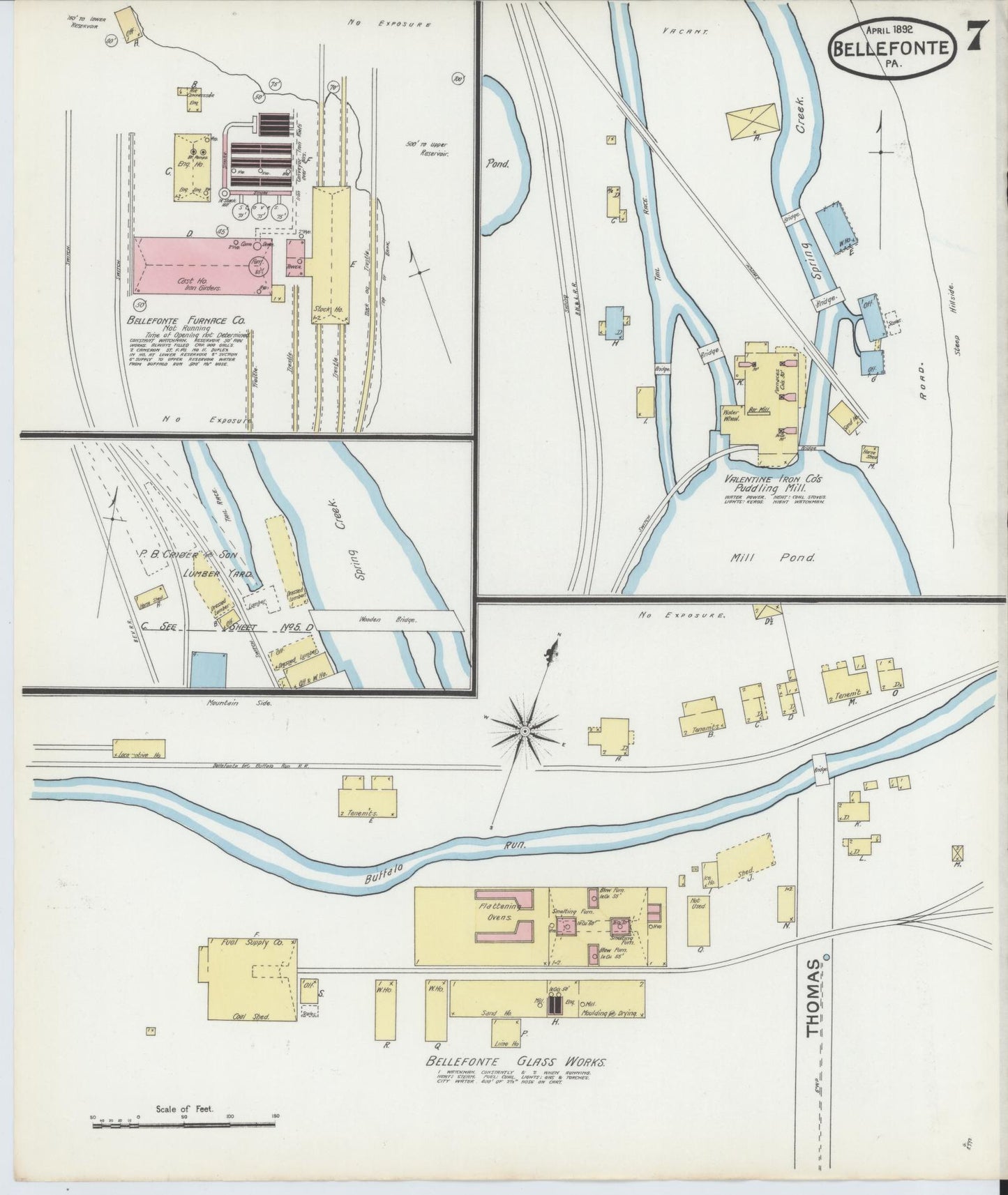 Sanborn Fire Insurance Map from Bellefonte, Centre County, Pennsylvania (1892), Sheet #0007 - Historic Sanborn Fire Insurance Map Print, vintage old map wall art, antique decor, genealogy gift, Pennsylvania Pennsylvania map