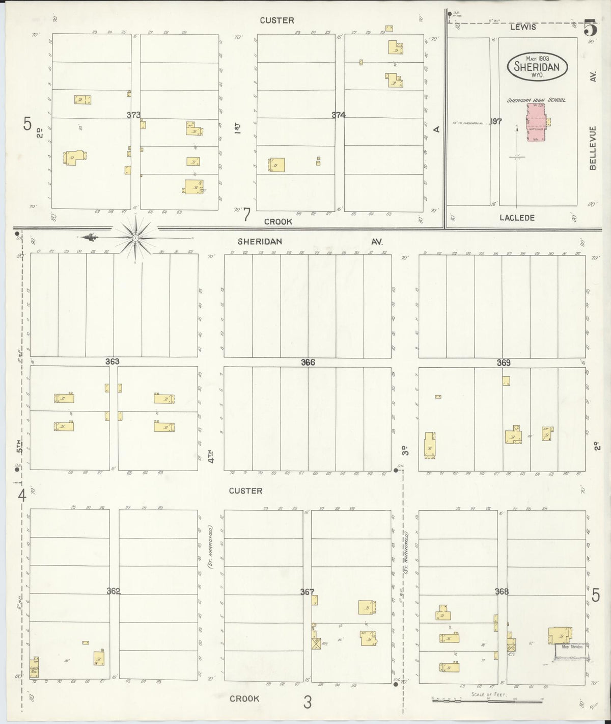 Sanborn Fire Insurance Map from Sheridan, Sheridan County, Wyoming (1903), Sheet #0005 - Historic Sanborn Fire Insurance Map Print, vintage old map wall art, antique decor, genealogy gift, Wyoming Wyoming map