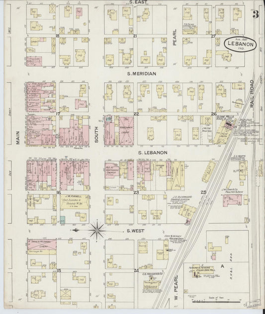 Sanborn Fire Insurance Map from Lebanon, Boone County, Indiana (1887), Sheet #0003 - Historic Sanborn Fire Insurance Map Print, vintage old map wall art, antique decor, genealogy gift, Indiana Indiana map