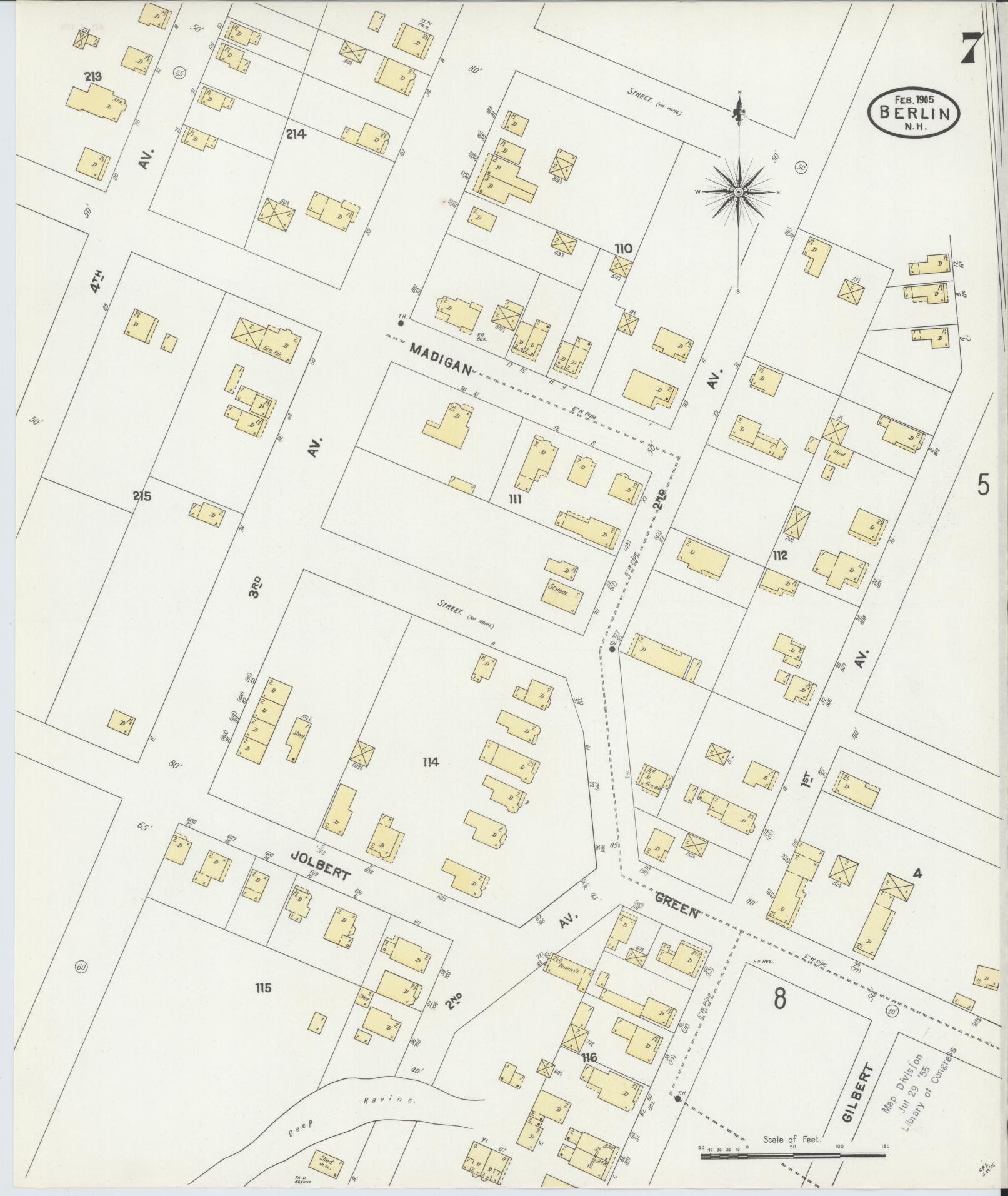 Sanborn Fire Insurance Map from Berlin, Coos County, New Hampshire (1905), Sheet #0007 - Historic Sanborn Fire Insurance Map Print, vintage old map wall art, antique decor, genealogy gift, New Hampshire New Hampshire map