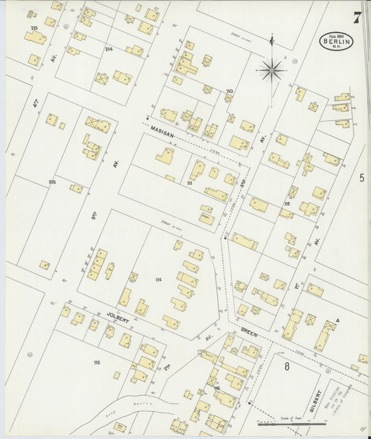 Sanborn Fire Insurance Map from Berlin, Coos County, New Hampshire (1905), Sheet #0007 - Historic Sanborn Fire Insurance Map Print, vintage old map wall art, antique decor, genealogy gift, New Hampshire New Hampshire map