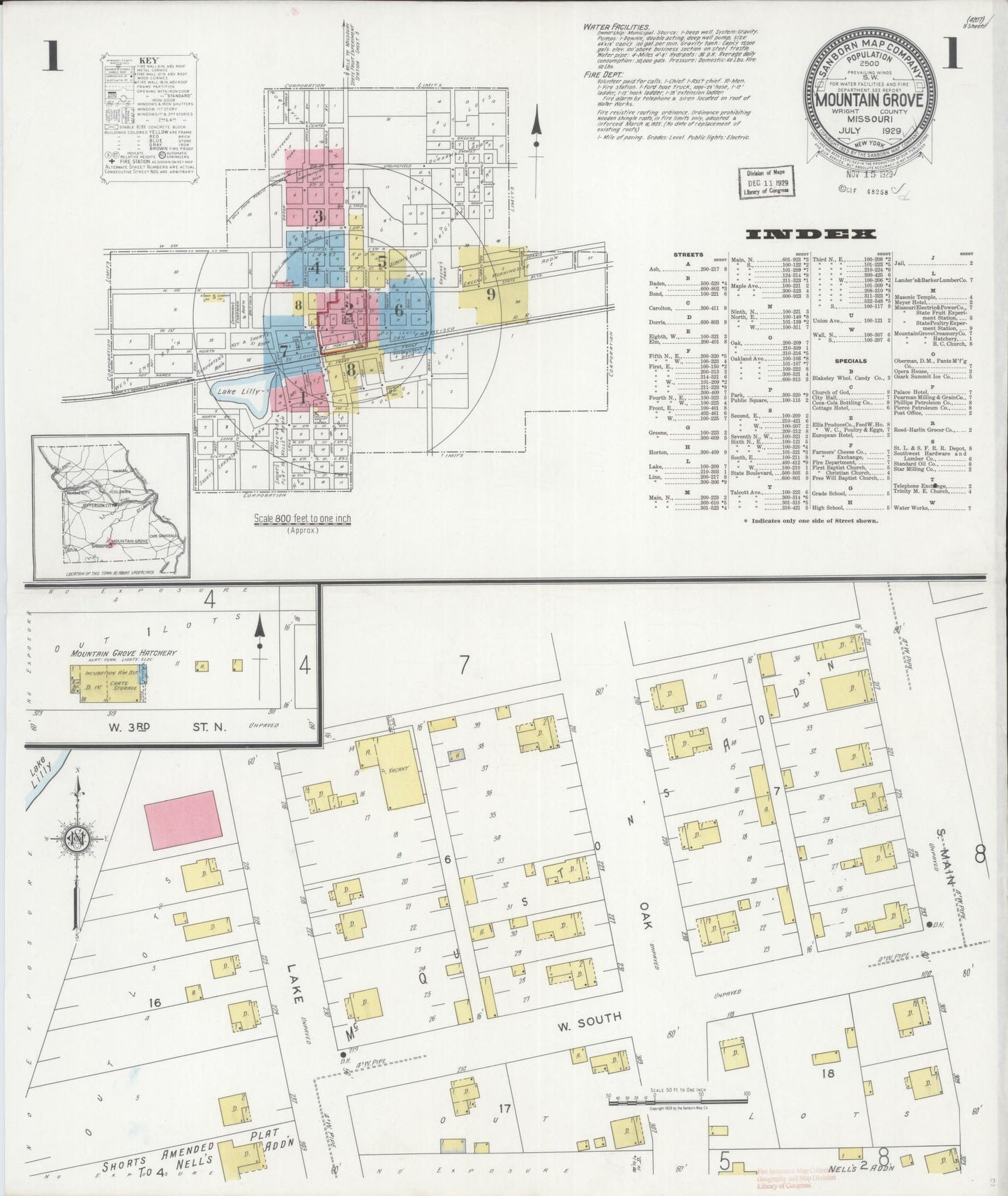 Sanborn Fire Insurance Map from Mountain Grove, Wright County, Missouri (1929), Sheet #0001 - Complete Map Set gallery image, historic Sanborn map, vintage wall art, Missouri Missouri