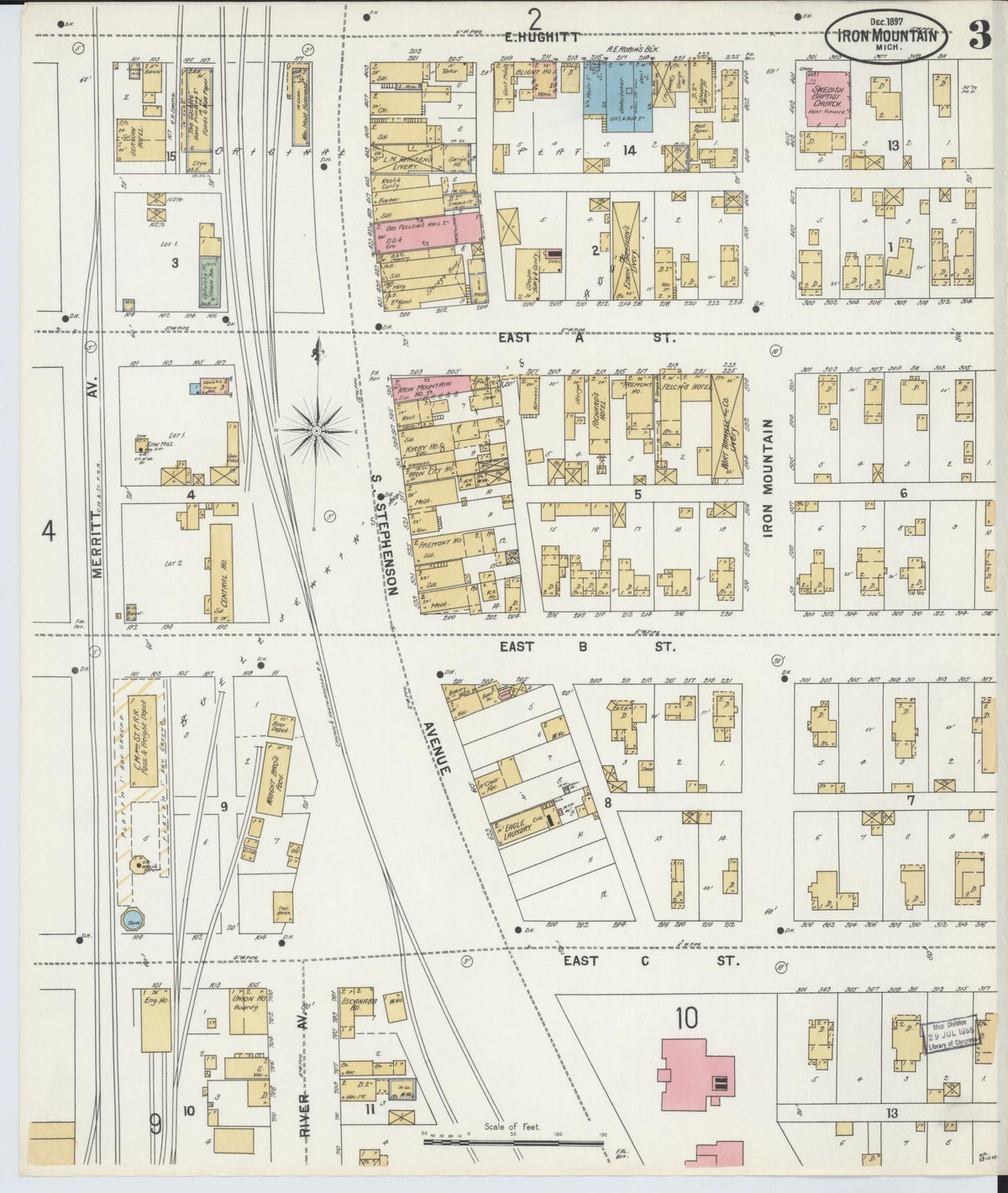 Sanborn Fire Insurance Map from Iron Mountain, Dickinson County, Michigan (1897), Sheet #0003 - Historic Sanborn Fire Insurance Map Print, vintage old map wall art, antique decor, genealogy gift, Michigan Michigan map