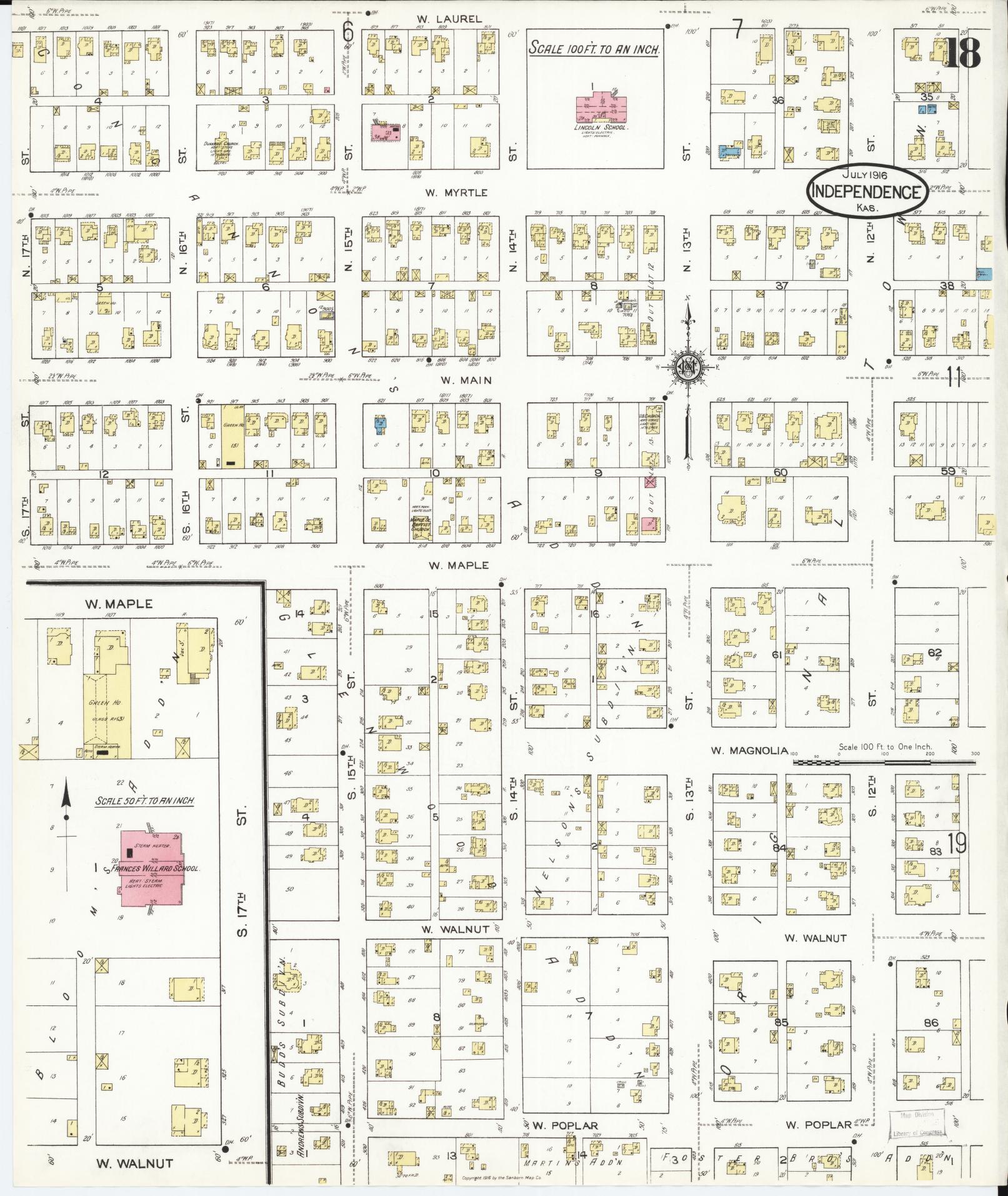 Sanborn Fire Insurance Map from Independence, Montgomery County, Kansas (1916), Sheet #0018 - Complete Map Set gallery image, historic Sanborn map, vintage wall art, Kansas Kansas
