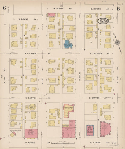 Sanborn Fire Insurance Map from Temple, Bell County, Texas (1922), Sheet #0006 - Complete Map Set gallery image, historic Sanborn map, vintage wall art, Texas Texas