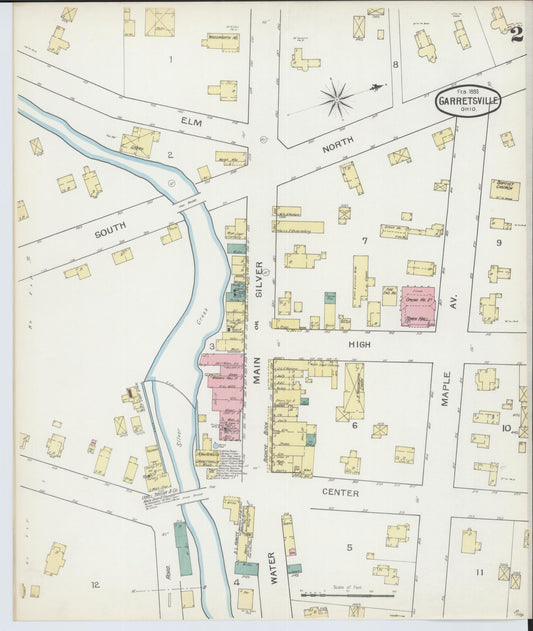 Sanborn Fire Insurance Map from Garrettsville, Portage County, Ohio (1893), Sheet #0002 - Historic Sanborn Fire Insurance Map Print, vintage old map wall art, antique decor, genealogy gift, Ohio Ohio map