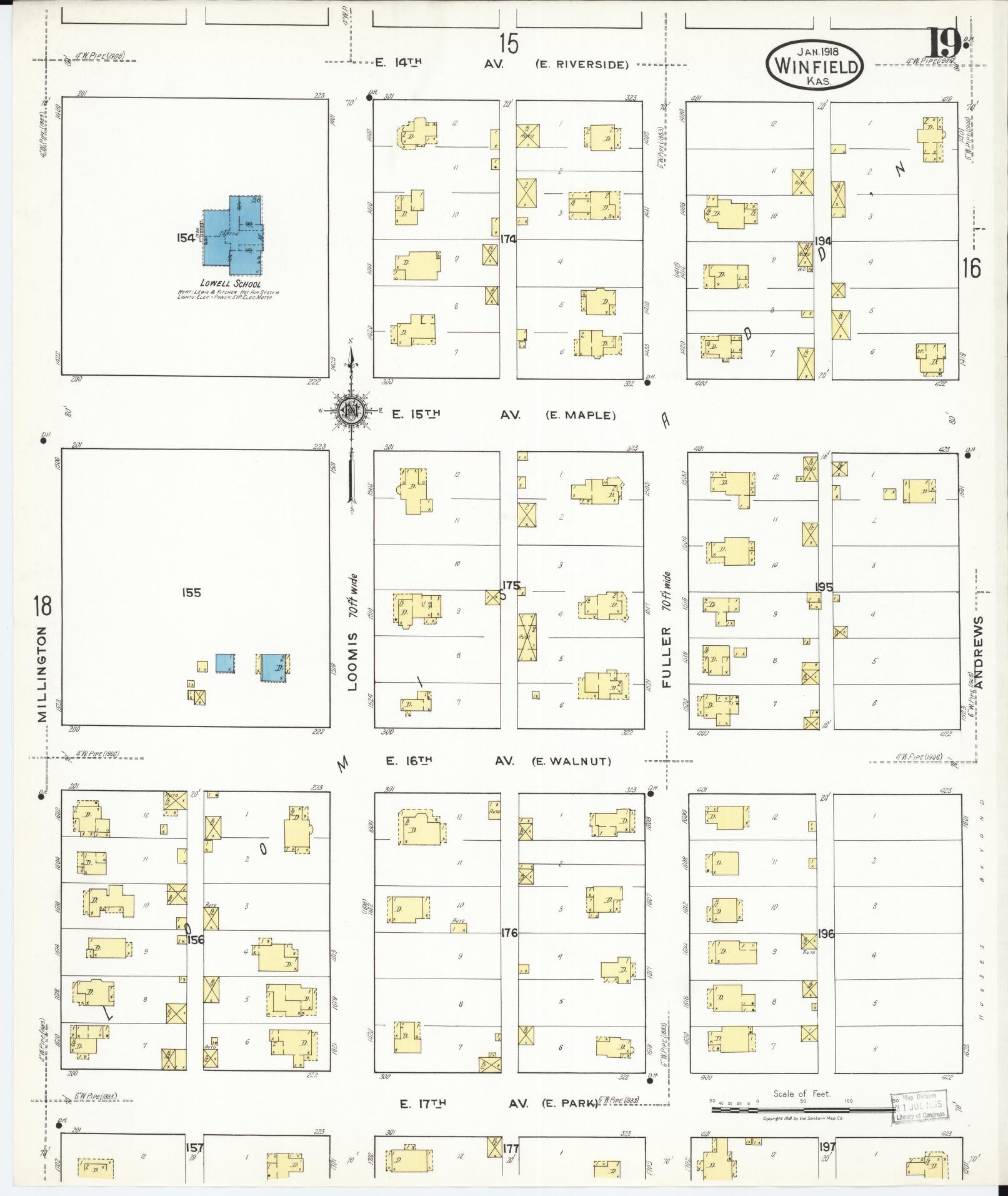 Sanborn Fire Insurance Map from Winfield, Cowley County, Kansas (1918), Sheet #0019 - Complete Map Set gallery image, historic Sanborn map, vintage wall art, Kansas Kansas