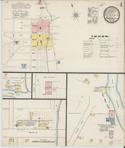 Sanborn Fire Insurance Map from Pulaski, Giles County, Tennessee (1888), Sheet #0001 - Complete Map Set gallery image, historic Sanborn map, vintage wall art, Tennessee Tennessee