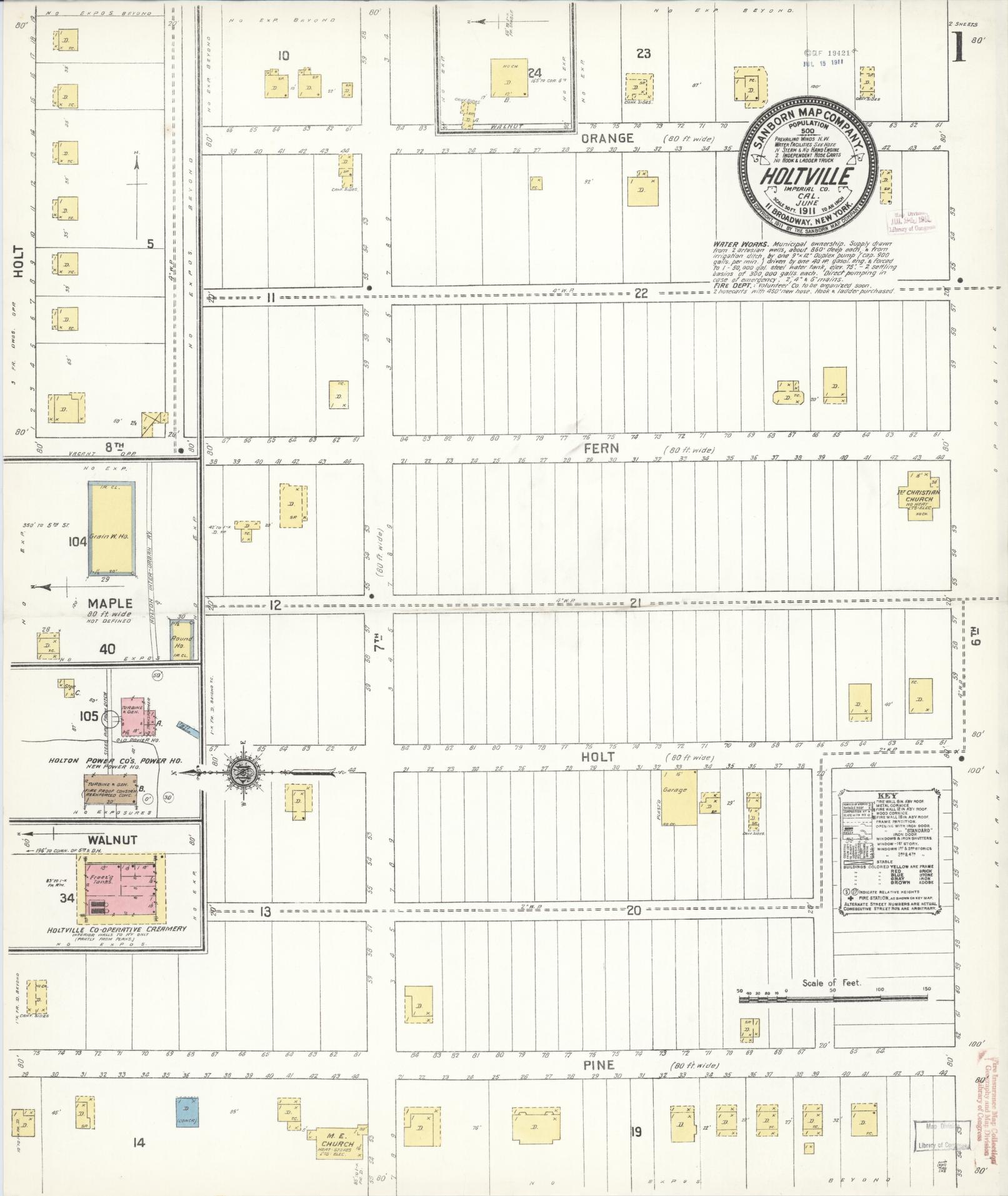 Sanborn Fire Insurance Map from Holtville, Imperial County, California (1911), Sheet #0001 - Historic Sanborn Fire Insurance Map Print, vintage old map wall art, antique decor, genealogy gift, California California map