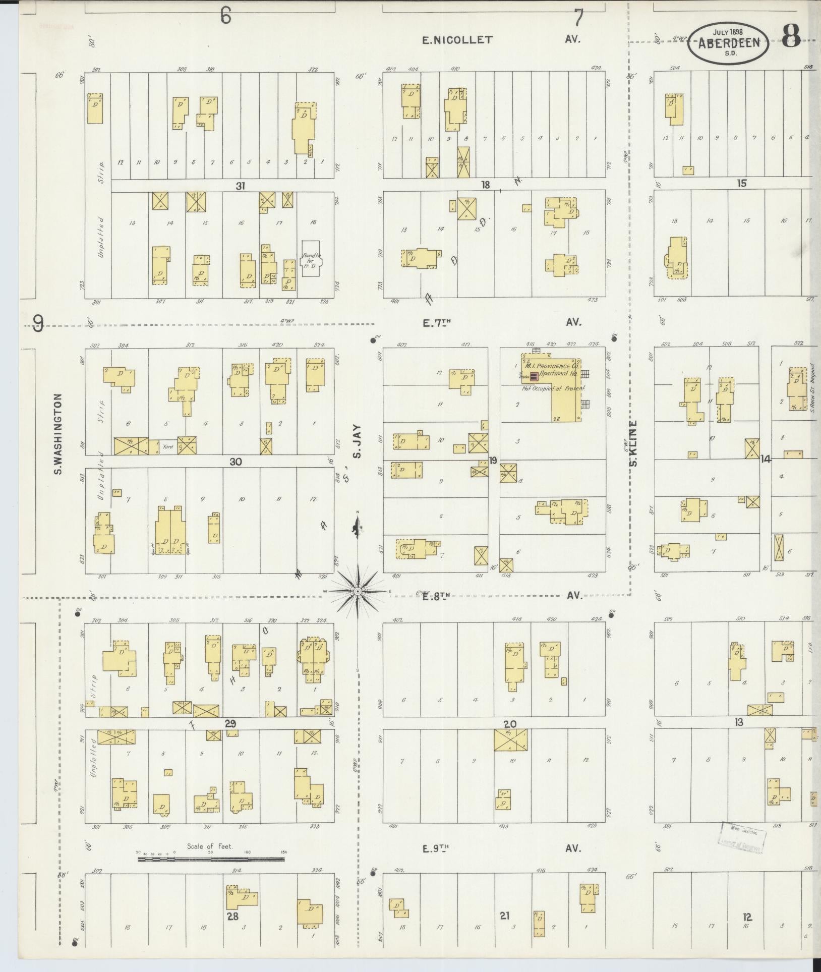 Sanborn Fire Insurance Map from Aberdeen, Brown County, South Dakota (1898), Sheet #0008 - Complete Map Set gallery image, historic Sanborn map, vintage wall art, South Dakota South Dakota