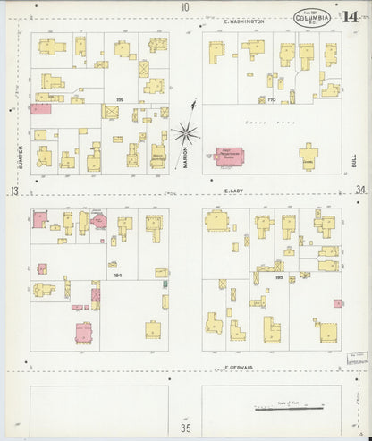 Sanborn Fire Insurance Map from Columbia, Richland County, South Carolina (1904), Sheet #0014 - Complete Map Set gallery image, historic Sanborn map, vintage wall art, South Carolina South Carolina
