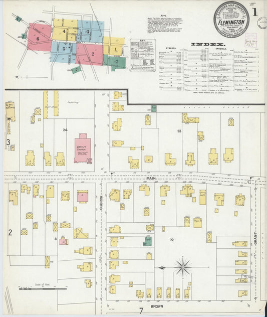 Sanborn Fire Insurance Map from Flemington, Hunterdon County, New Jersey (1902), Sheet #0001 - Historic Sanborn Fire Insurance Map Print, vintage old map wall art, antique decor, genealogy gift, New Jersey New Jersey map