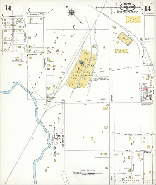 Sanborn Fire Insurance Map from Brownwood, Brown County, Texas (1923), Sheet #0014 - Historic Sanborn Fire Insurance Map Print, vintage old map wall art, antique decor, genealogy gift, Texas Texas map