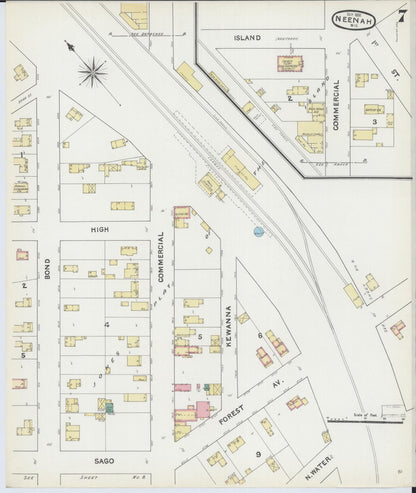Sanborn Fire Insurance Map from Neenah, Winnebago County, Wisconsin (1891), Sheet #0007 - Complete Map Set gallery image, historic Sanborn map, vintage wall art, Wisconsin Wisconsin