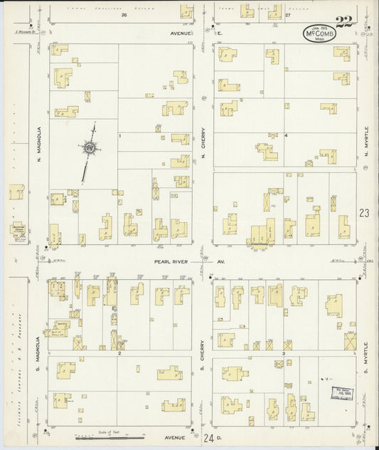 Sanborn Fire Insurance Map from McComb, Pike County, Mississippi (1913), Sheet #0022 - Historic Sanborn Fire Insurance Map Print, vintage old map wall art, antique decor, genealogy gift, Mississippi Mississippi map