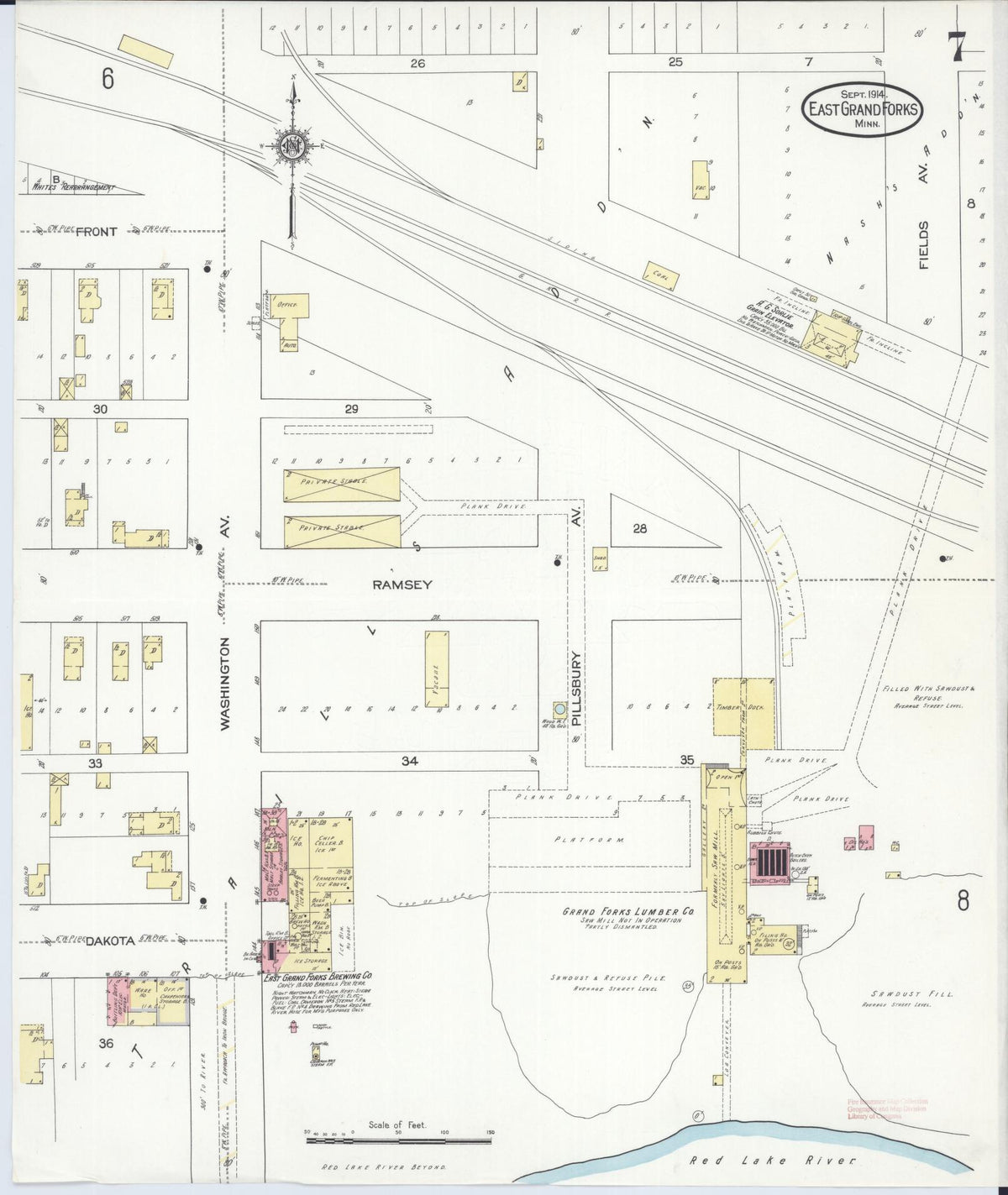 Sanborn Fire Insurance Map from East Grand Forks, Polk County, Minnesota (1914), Sheet #0007 - Complete Map Set gallery image, historic Sanborn map, vintage wall art, Minnesota Minnesota